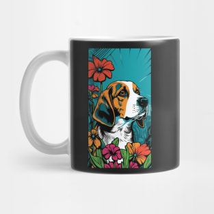 Beagle Dog Vibrant Tropical Flower Tall Retro Vintage Digital Pop Art Portrait 4 Mug